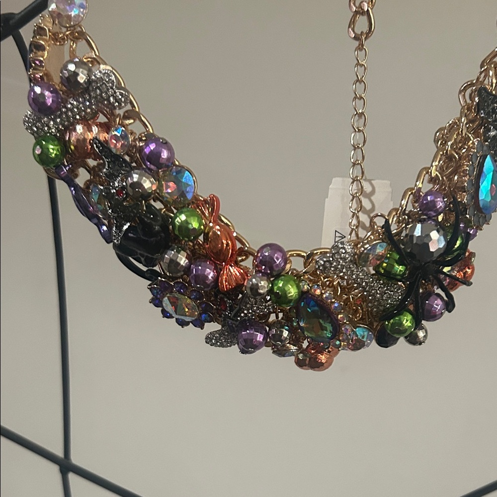Betsey Johnson Gold-Tone Multicolor Crystal & Bead Cluster Necklace and Bracelet